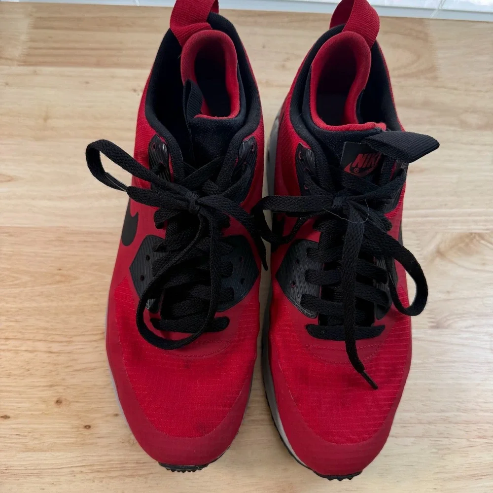 Nike‎ Air Max 90 Mid Sneakers Men's Red Black Lace-Up Casual High Top Athletic 7